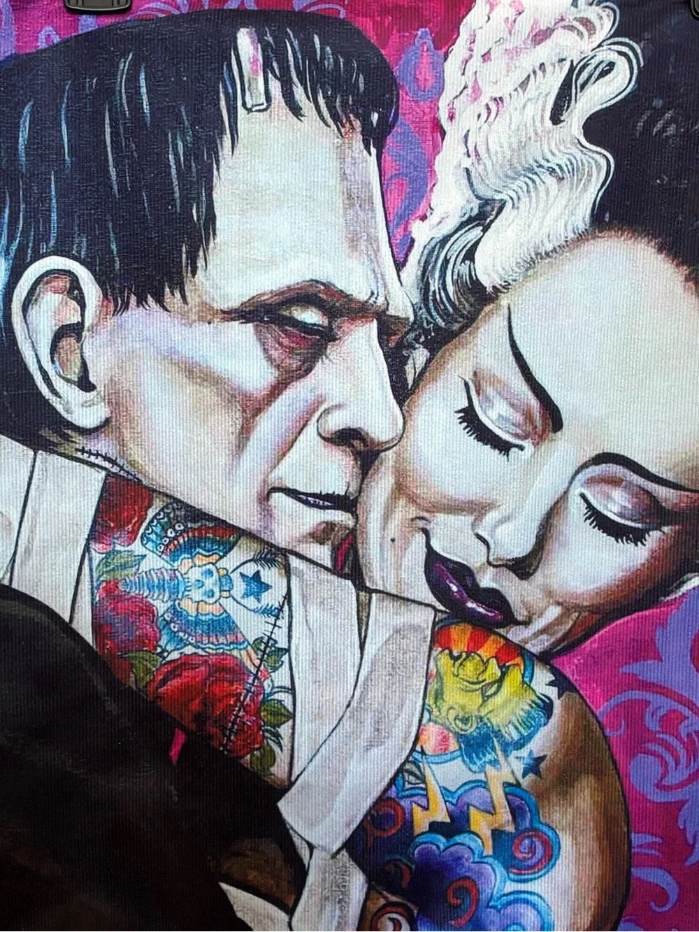 Frankie & His Gorgeous Bride in Passionate Embrace Throw Pillow Gothic Romance